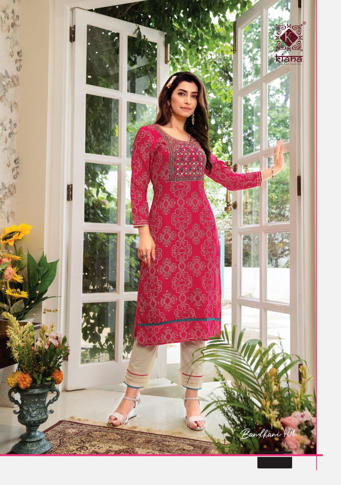 Kiana Bandhani 4 Exclusive Wholesale Kurti With Bottom Collection 